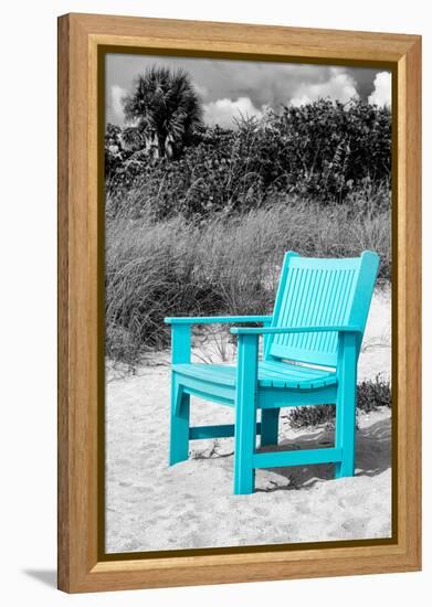 Blue Chair abandoned on the Beach-Philippe Hugonnard-Framed Premier Image Canvas