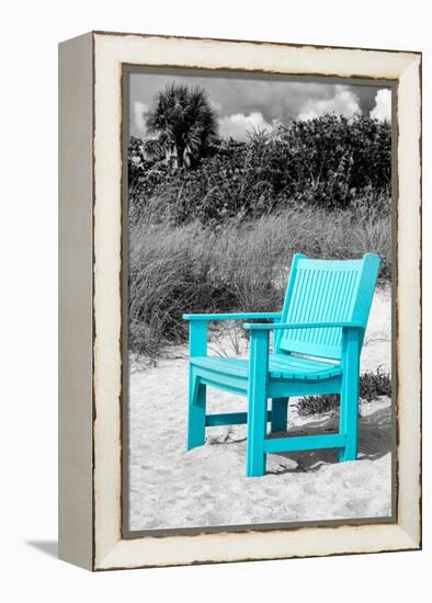 Blue Chair abandoned on the Beach-Philippe Hugonnard-Framed Premier Image Canvas