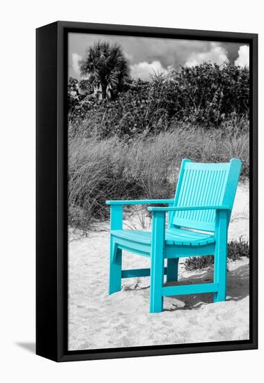 Blue Chair abandoned on the Beach-Philippe Hugonnard-Framed Premier Image Canvas