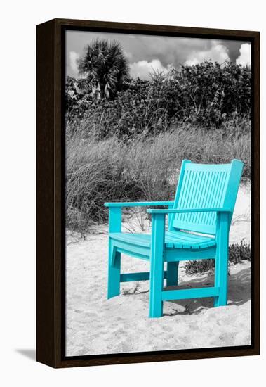 Blue Chair abandoned on the Beach-Philippe Hugonnard-Framed Premier Image Canvas