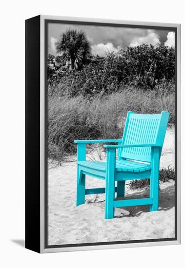 Blue Chair abandoned on the Beach-Philippe Hugonnard-Framed Premier Image Canvas