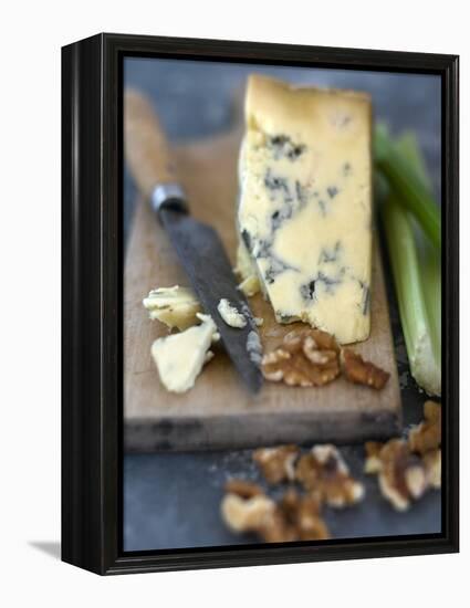 Blue Cheese and Walnuts with a Knife on a Chopping Board-Adrian Lawrence-Framed Premier Image Canvas