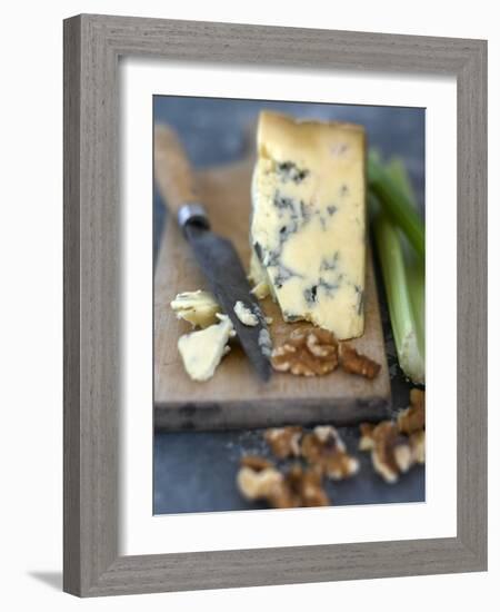 Blue Cheese and Walnuts with a Knife on a Chopping Board-Adrian Lawrence-Framed Photographic Print