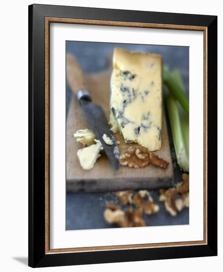 Blue Cheese and Walnuts with a Knife on a Chopping Board-Adrian Lawrence-Framed Photographic Print