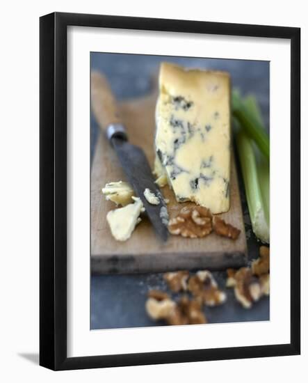 Blue Cheese and Walnuts with a Knife on a Chopping Board-Adrian Lawrence-Framed Photographic Print