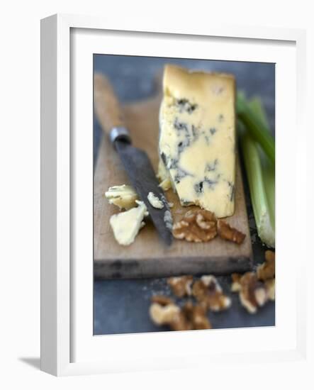 Blue Cheese and Walnuts with a Knife on a Chopping Board-Adrian Lawrence-Framed Photographic Print