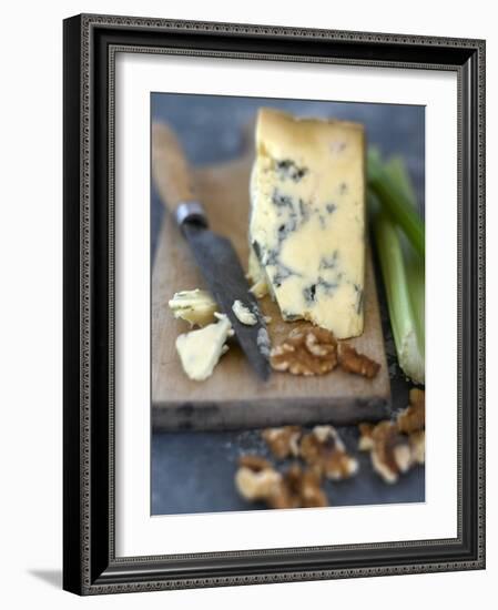 Blue Cheese and Walnuts with a Knife on a Chopping Board-Adrian Lawrence-Framed Photographic Print