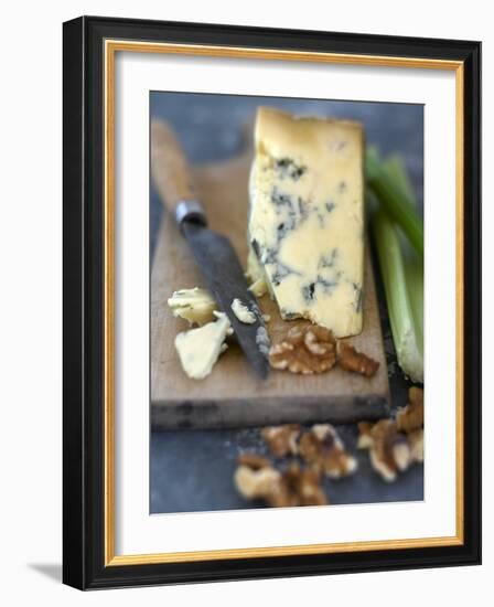 Blue Cheese and Walnuts with a Knife on a Chopping Board-Adrian Lawrence-Framed Photographic Print