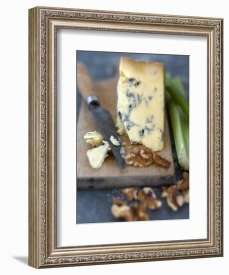 Blue Cheese and Walnuts with a Knife on a Chopping Board-Adrian Lawrence-Framed Photographic Print