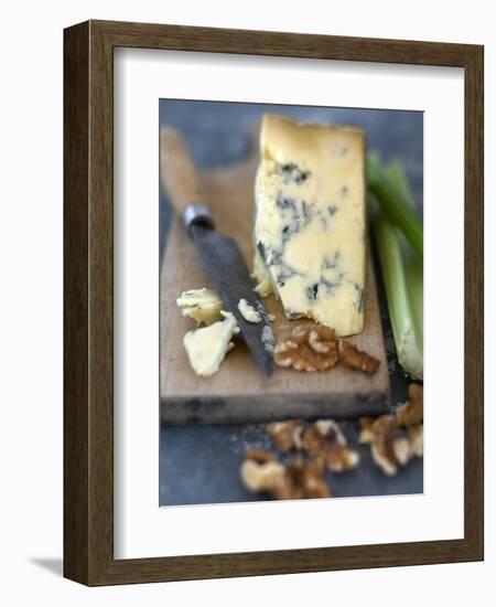 Blue Cheese and Walnuts with a Knife on a Chopping Board-Adrian Lawrence-Framed Photographic Print