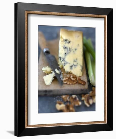 Blue Cheese and Walnuts with a Knife on a Chopping Board-Adrian Lawrence-Framed Photographic Print