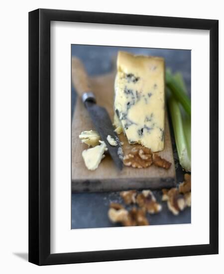 Blue Cheese and Walnuts with a Knife on a Chopping Board-Adrian Lawrence-Framed Photographic Print