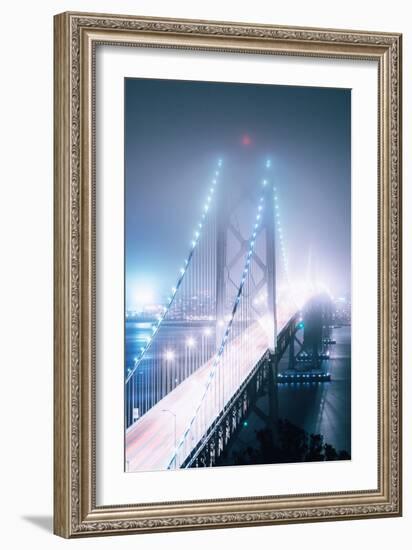 Blue City Bridge & Pretty Night Lights Bay Bridge San Francisco-Vincent James-Framed Photographic Print