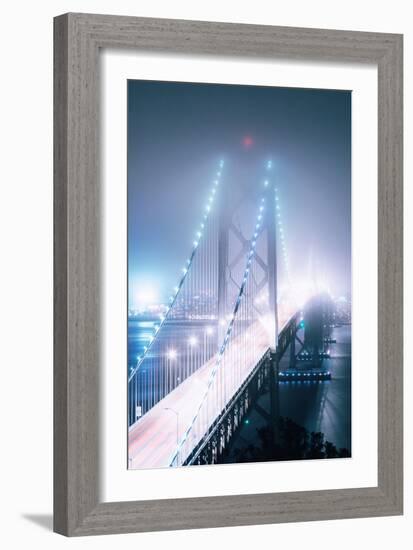 Blue City Bridge & Pretty Night Lights Bay Bridge San Francisco-Vincent James-Framed Photographic Print