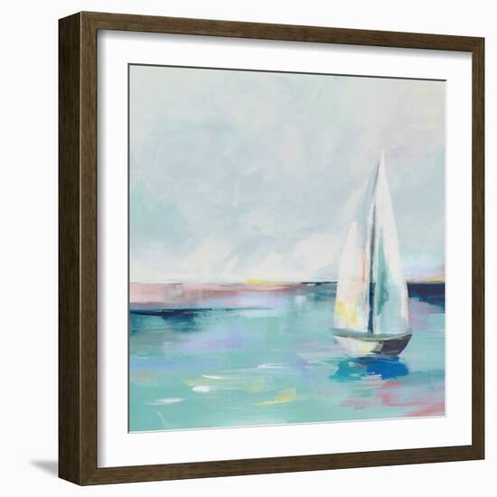 Blue Coast Sailboat-Ian C-Framed Art Print