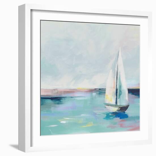 Blue Coast Sailboat-Ian C-Framed Art Print