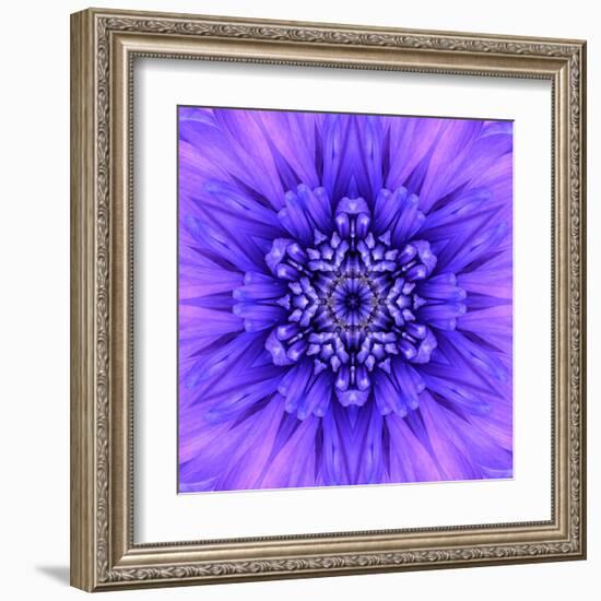 Blue Concentric Flower Center: Mandala Kaleidoscopic-tr3gi-Framed Art Print