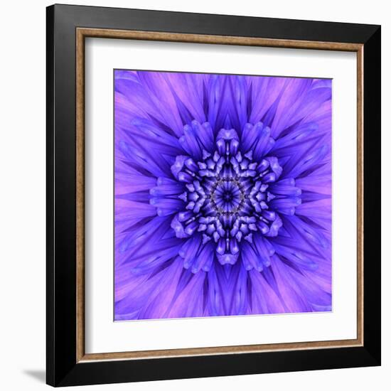 Blue Concentric Flower Center: Mandala Kaleidoscopic-tr3gi-Framed Art Print