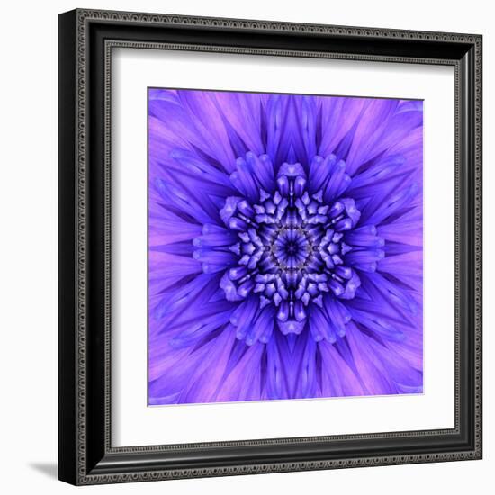 Blue Concentric Flower Center: Mandala Kaleidoscopic-tr3gi-Framed Art Print