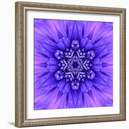 Blue Concentric Flower Center: Mandala Kaleidoscopic-tr3gi-Framed Art Print