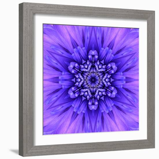 Blue Concentric Flower Center: Mandala Kaleidoscopic-tr3gi-Framed Art Print