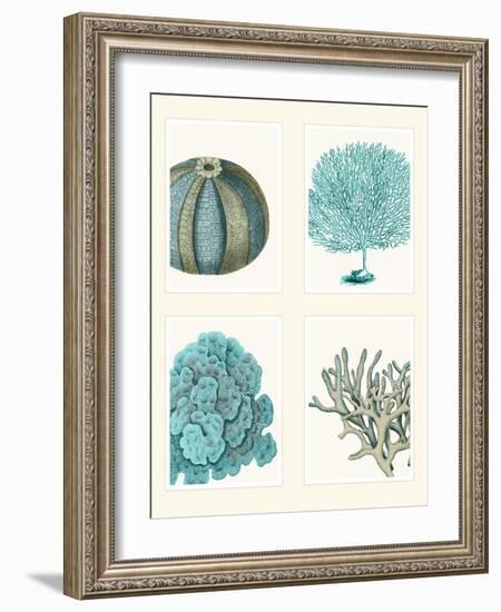 Blue Corals and Sea Urchins in 4 Panels-Fab Funky-Framed Art Print