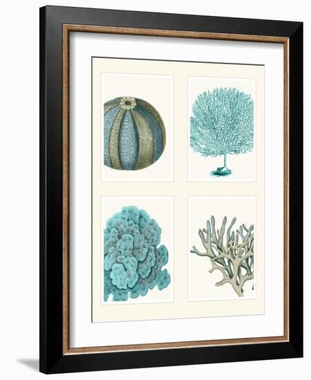 Blue Corals and Sea Urchins in 4 Panels-Fab Funky-Framed Art Print