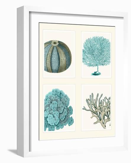 Blue Corals and Sea Urchins in 4 Panels-Fab Funky-Framed Art Print