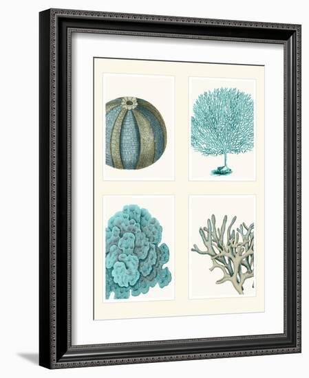 Blue Corals and Sea Urchins in 4 Panels-Fab Funky-Framed Art Print