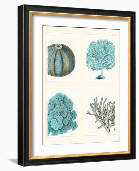 Blue Corals and Sea Urchins in 4 Panels-Fab Funky-Framed Art Print