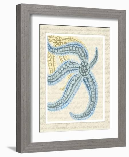 Blue Corals On VIntage Script a-Fab Funky-Framed Art Print