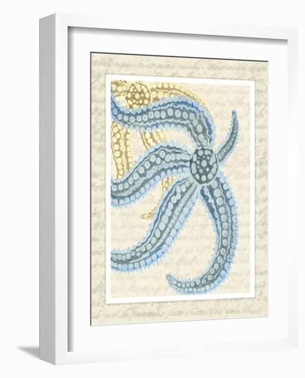 Blue Corals On VIntage Script a-Fab Funky-Framed Art Print