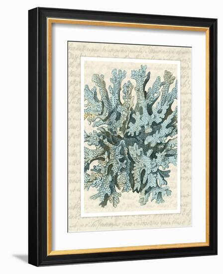 Blue Corals On VIntage Script c-Fab Funky-Framed Art Print