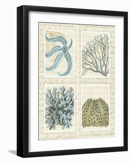 Blue Corals On Vintage Script in 4 Panels-Fab Funky-Framed Art Print