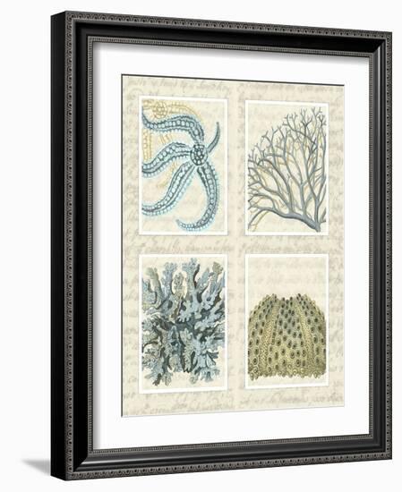 Blue Corals On Vintage Script in 4 Panels-Fab Funky-Framed Art Print