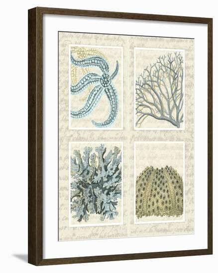 Blue Corals On Vintage Script in 4 Panels-Fab Funky-Framed Art Print