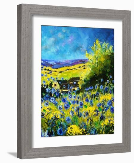 blue corn flowers in ver village ardennes-Pol Ledent-Framed Art Print