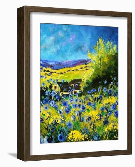 blue corn flowers in ver village ardennes-Pol Ledent-Framed Art Print