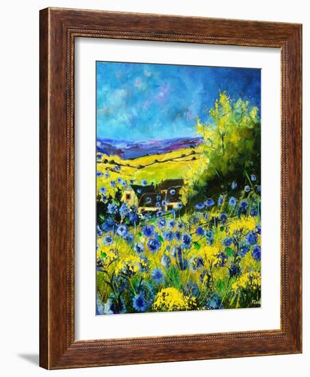 blue corn flowers in ver village ardennes-Pol Ledent-Framed Art Print