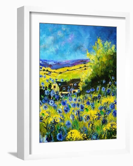 blue corn flowers in ver village ardennes-Pol Ledent-Framed Art Print