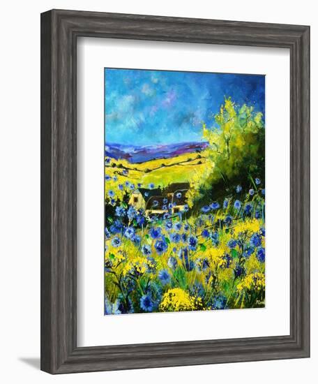 blue corn flowers in ver village ardennes-Pol Ledent-Framed Art Print