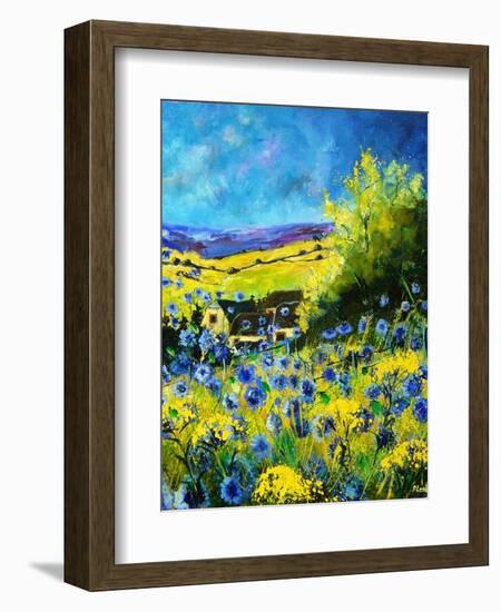 blue corn flowers in ver village ardennes-Pol Ledent-Framed Art Print