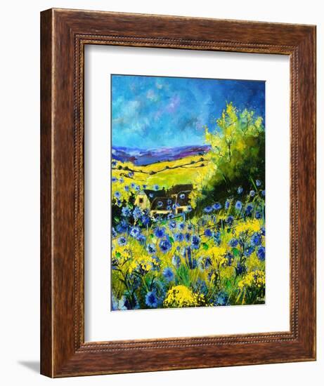 blue corn flowers in ver village ardennes-Pol Ledent-Framed Art Print