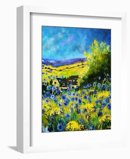 blue corn flowers in ver village ardennes-Pol Ledent-Framed Art Print