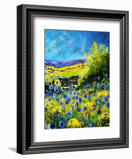 blue corn flowers in ver village ardennes-Pol Ledent-Framed Art Print