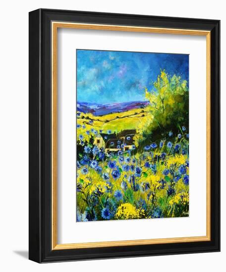 blue corn flowers in ver village ardennes-Pol Ledent-Framed Art Print