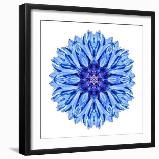 Blue Cornflower Mandala Flower Kaleidoscope-tr3gi-Framed Art Print