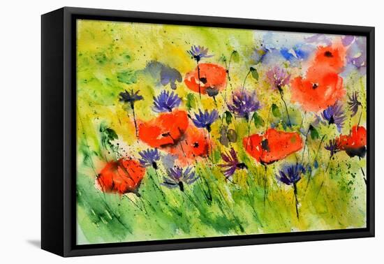 Blue Cornflowers And Red Poppies-Pol Ledent-Framed Stretched Canvas