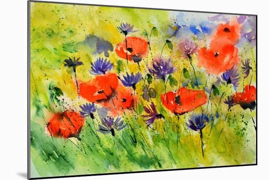 Blue Cornflowers And Red Poppies-Pol Ledent-Mounted Art Print