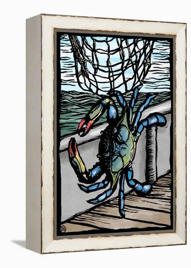 Blue Crab - Scratchboard-Lantern Press-Framed Stretched Canvas